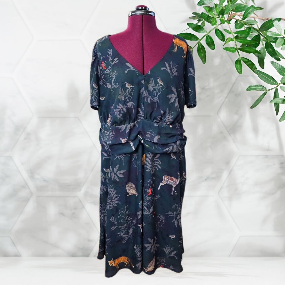 Wayward Fancies eShakti Custom Dress Dark Green Blue Floral Animal Print Dress
